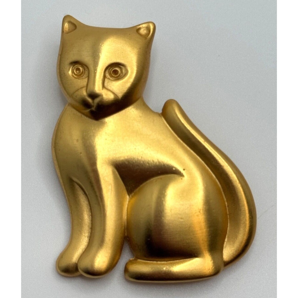 Vintage Unsigned Anne Klein Matte Gold Tone Cat Brooch
